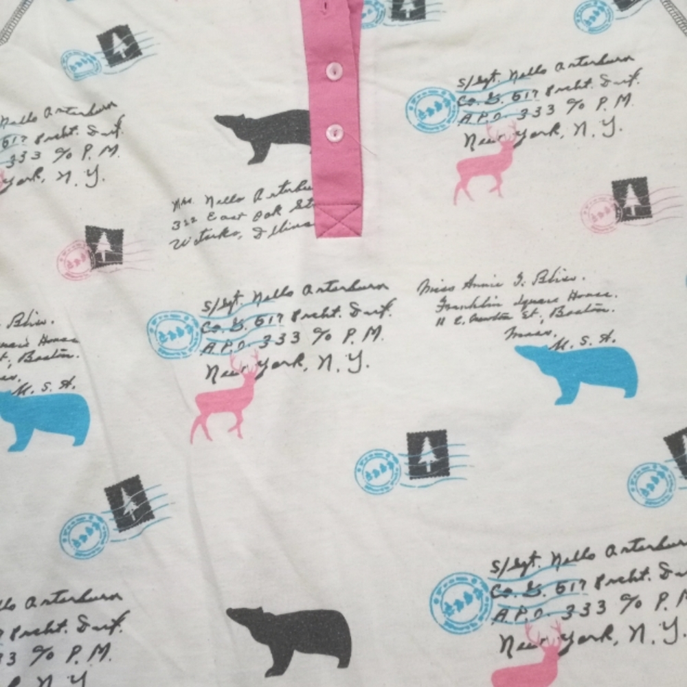 Beatiful Pink hems Nightshirt  Vneck printed Pajamas Sz S - Picture 6 of 7